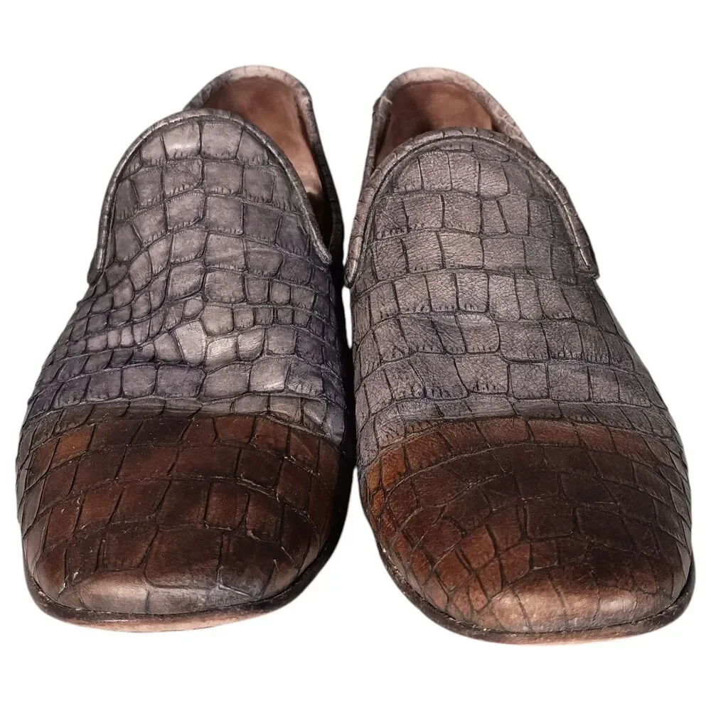 Jo Ghost Mens Shoe Slip on Loafer Grey Brown Croc 45/US 12 Leather Made In Italy
